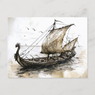 Carte Postale Viking Drawing of a Norse Viking ship