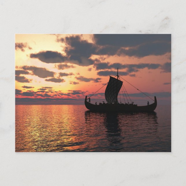 Carte Postale Viking Longship au coucher du soleil (Devant)