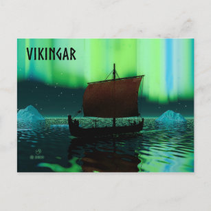 Carte Postale Viking Navire Et Lumières Du Nord