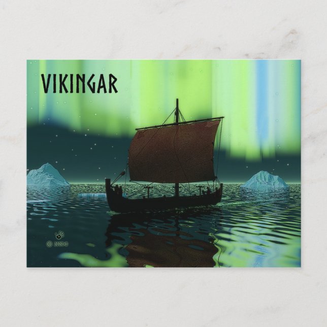 Carte Postale Viking Navire Et Lumières Du Nord (Devant)