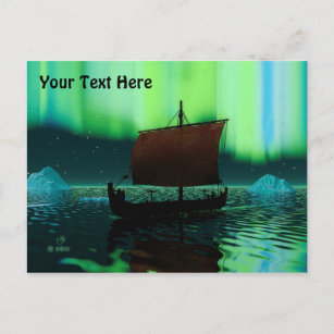 Carte Postale Viking Navire Et Lumières Du Nord