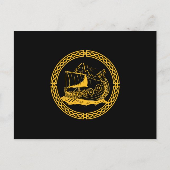 Carte Postale Viking Ship Guerrier Valhalla Norse Mythologie Cad (Devant)