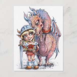 Carte Postale Viking Troll Girl Avec Son Dragon