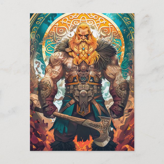 Carte Postale Viking Warrior avec Ax Norse Mythology Comic (Devant)