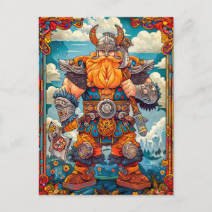 Carte Postale Viking Warrior avec Ax Norse Mythology Comic