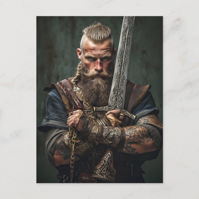 Carte Postale Viking Warrior dans Authentic attire (Devant)