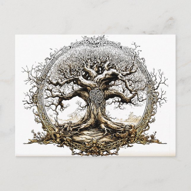 Carte Postale VikingSketch Pen Drawing of a Norse Yggdrasil tree (Devant)