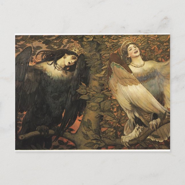 Carte Postale Viktor Vasnetsov - Les oiseaux de la joie et du ch (Devant)
