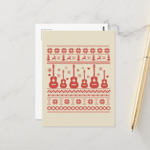 Carte Postale Vilain joyeux pull de Noël guitare acoustique