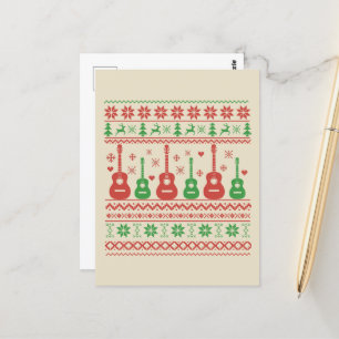 Carte Postale Vilain joyeux pull de Noël guitare acoustique
