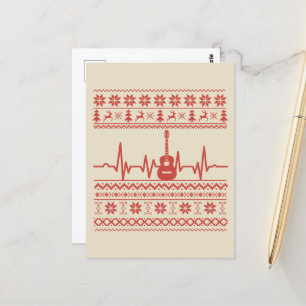 Carte Postale Vilain joyeux pull de Noël guitare acoustique