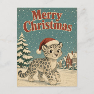 Carte Postale Village animal de Noël Léopard des neiges d'hiver
