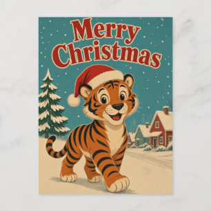 Carte Postale Village animalier de Noël au tigre sous la neige
