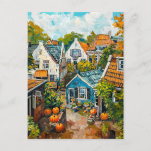 Carte Postale Village d'automne avec citrouilles et cottages pei