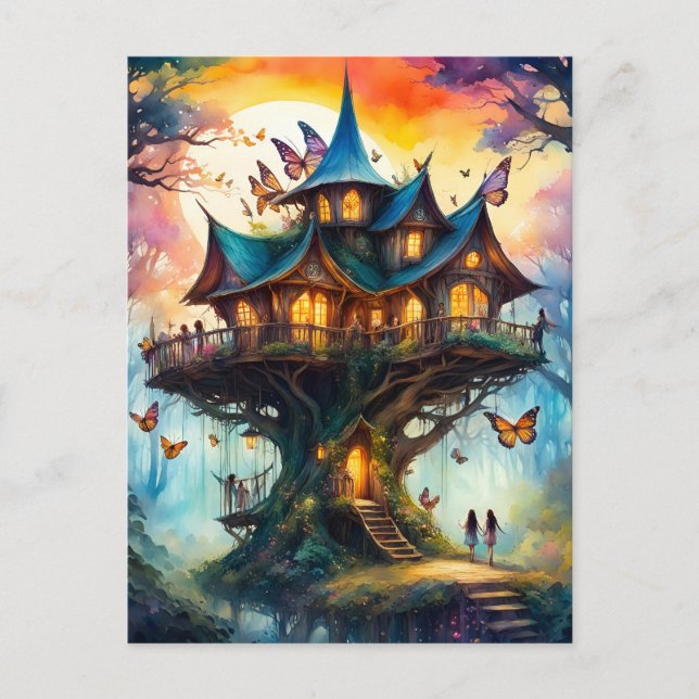 Carte Postale Village de fées coloré, Poste (Devant)