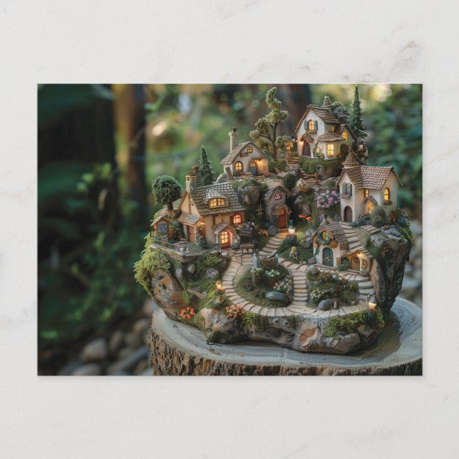 Carte Postale Village de Gnome sur un tronc d'arbre (Devant)