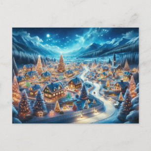 Carte Postale Village de Noël Enchanteur la Nuit