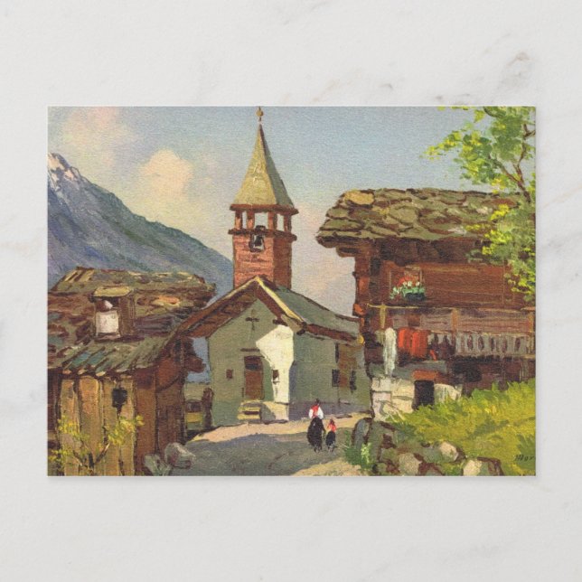 Carte Postale Village de Suisse vintage dans le Valais (Devant)