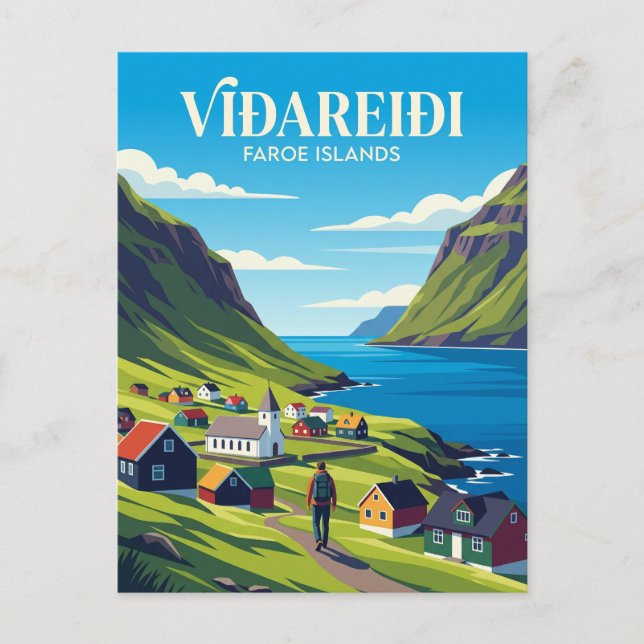 Carte Postale Village de Viðareiði Îles Féroé (Devant)