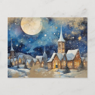 Carte Postale Village d'hiver à l'aquarelle vintage