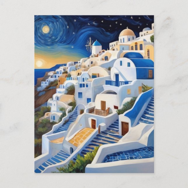 Carte Postale Village grec à flanc de colline avec moulin - Grèc (Devant)