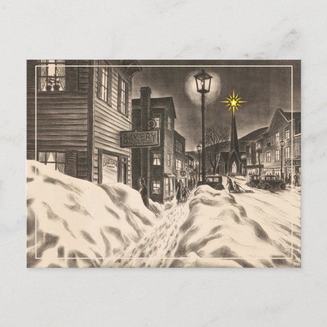 Carte Postale Village Street sur une nuit d'hiver avec étoile (Devant)