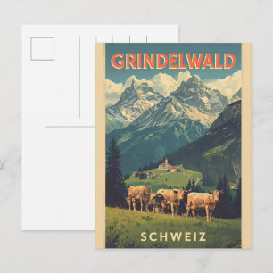 Carte Postale Village vintage de Grindelwald Suisse cadeau natur