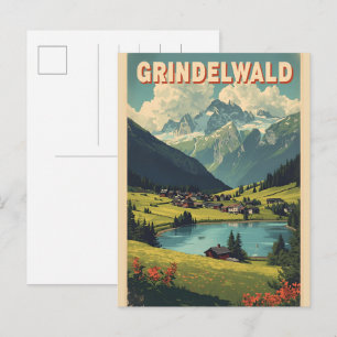 Carte Postale Village vintage de Grindelwald Suisse cadeau natur