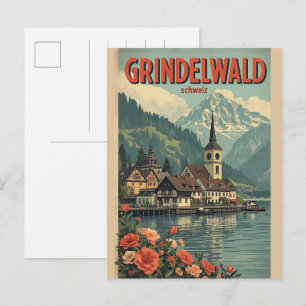 Carte Postale Village vintage de Grindelwald Suisse cadeau natur