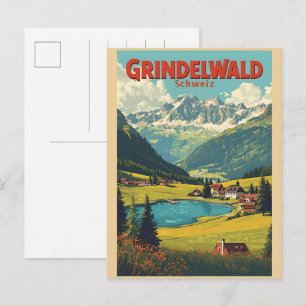 Carte Postale Village vintage de Grindelwald Suisse cadeau natur