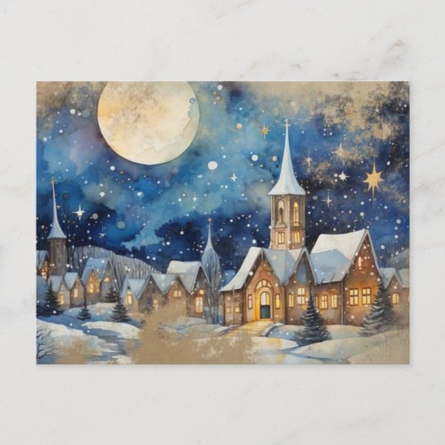 Carte Postale Village vintage d'hiver (Devant)