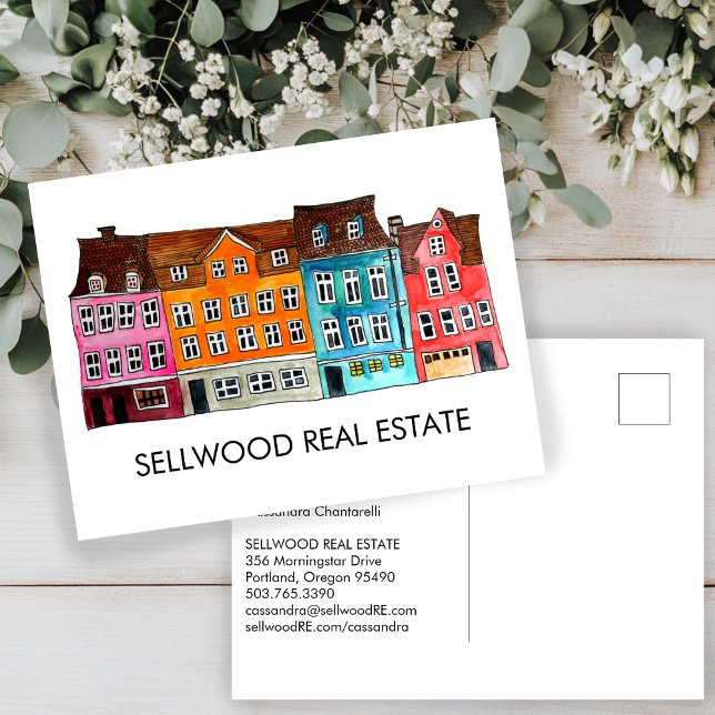 Carte Postale Village Watercolor Agent courtier immobilier Leasi (Village Watercolor Real Estate Broker Agent Leasing Marketing Materials Postcard
)