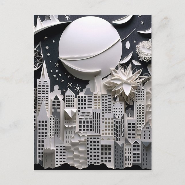 Carte Postale Ville à l'Arrière - plan paysage de nuit (Devant)