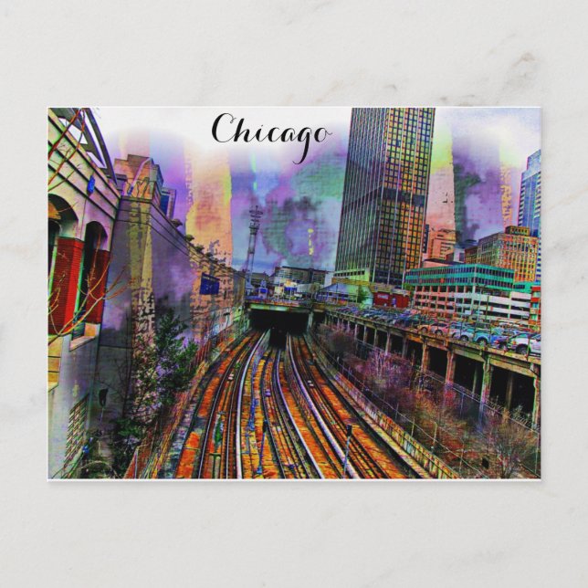 Carte Postale Ville Abstraite colorée de Chicago Illinois (Devant)