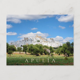 Carte Postale Ville blanche Ostuni et oliviers dans les Pouilles