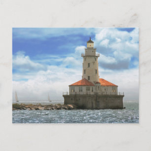 Carte Postale Ville - Chicago IL - Phare portuaire de Chicago