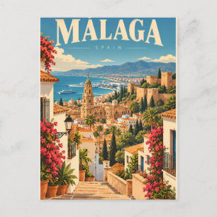 Carte Postale Ville côtière vintage Malaga Espagne