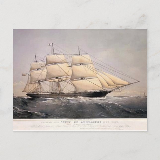 Carte Postale Ville d'Adélaïde Clipper navire 1800s (Devant)