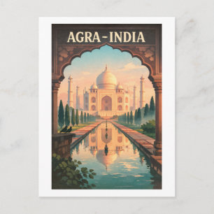 Carte Postale Ville d'Agra, voyage rétro en Inde 2026