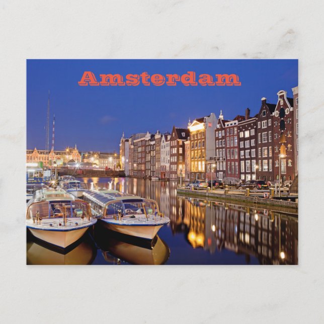 Carte Postale Ville d'Amsterdam par Nuit (Devant)