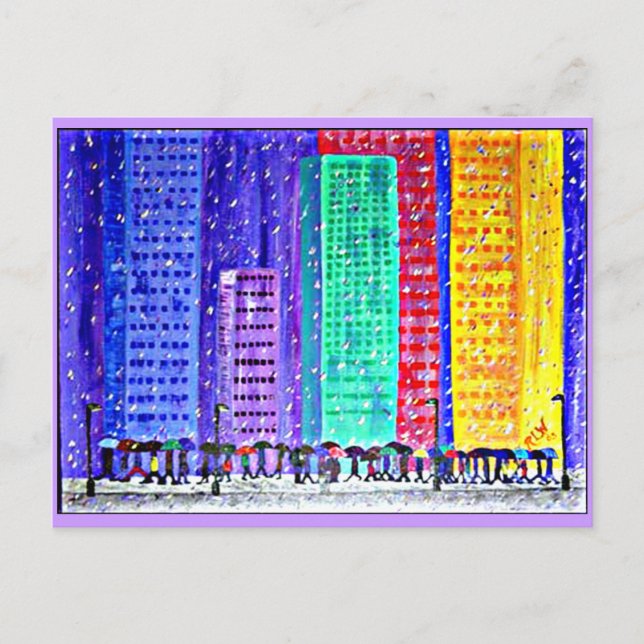 Carte postale - Ville dans la pluie (Devant)