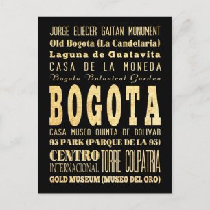 Carte Postale Ville de Bogota en Colombie Typographie Art