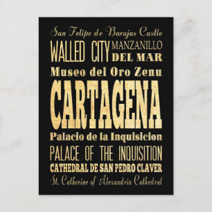 Carte Postale Ville de Carthagène en Colombie Typographie Art
