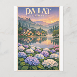 Carte Postale ville de Da Lat, Vietnam, dans un style rétro clas