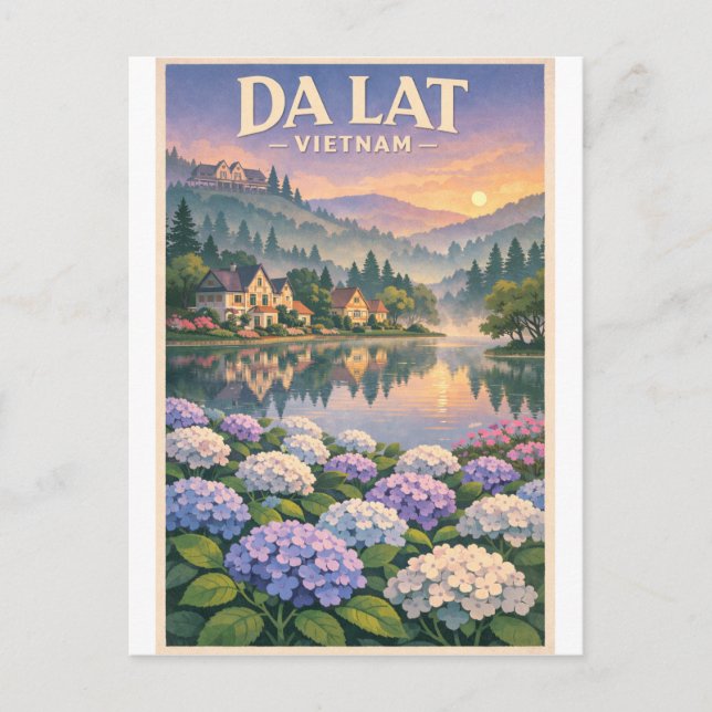Carte Postale ville de Da Lat, Vietnam, dans un style rétro clas (Devant)