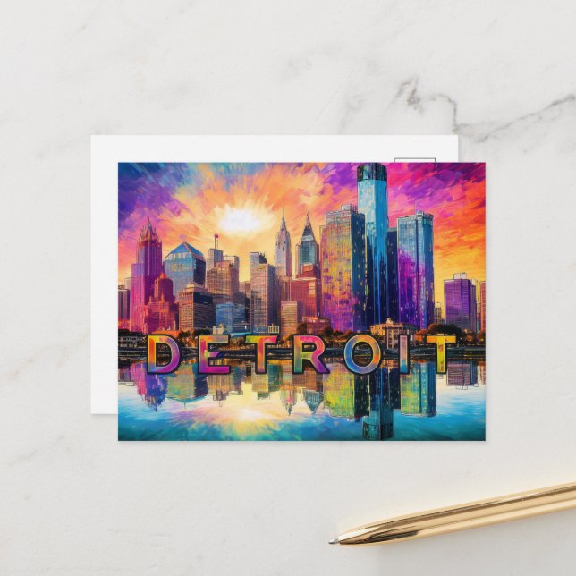 Carte Postale Ville de Detroit (Devant/Arrière en situation)