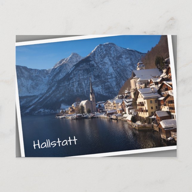 Carte Postale Ville de Hallstatt dans la neige en hiver (Devant)