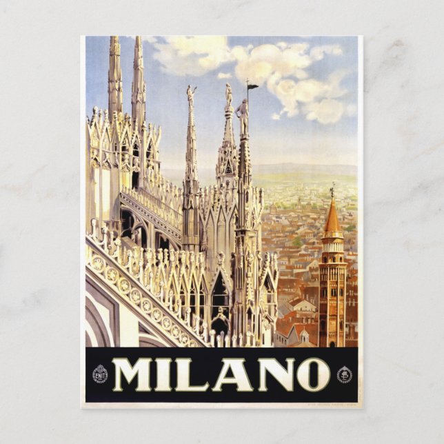 Carte Postale Ville de Milan affiche de voyage italienne 1920 (Devant)
