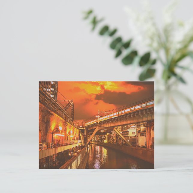 Carte Postale Ville de Tokyo avec Canal et Train (Debout devant)