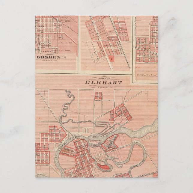 Carte Postale Ville d'Elkhart, Elkhart Co avec Goshen (Devant)